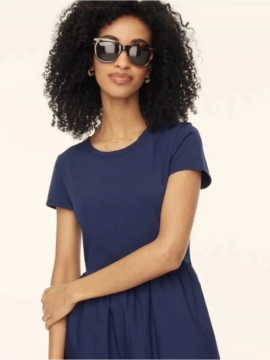J. Crew Factory Navy Short-Sleeve Midi Dress with Pockets - Picture 3 of 8
